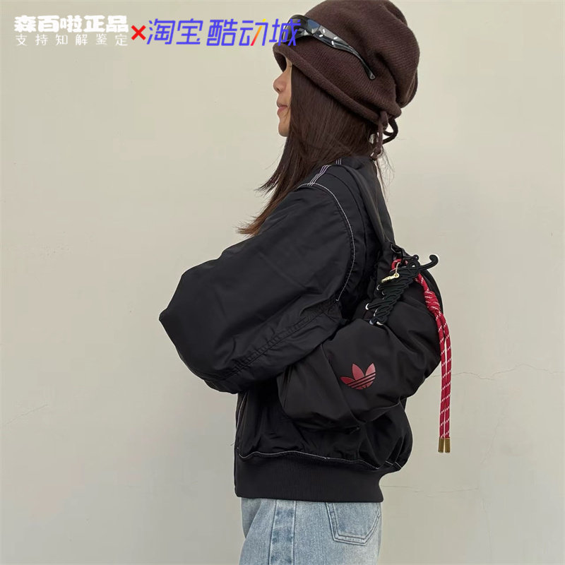 Adidas阿迪达斯三叶草复古风沙漏单肩斜挎手拎包羊角包JY8573