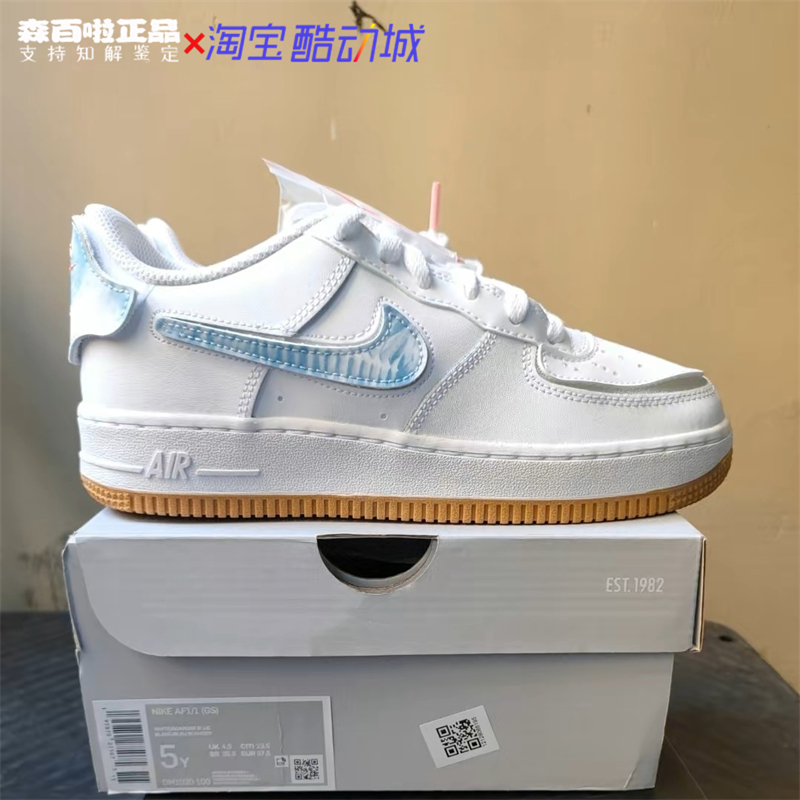 Nike耐克女鞋AF1空军一号白蓝扎染魔术贴休闲低帮板鞋DM1020-100-图0