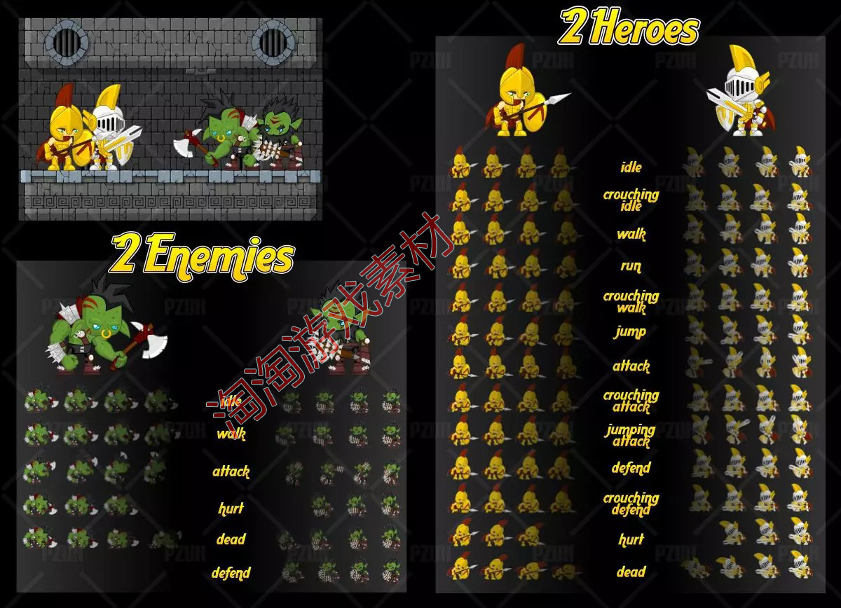 Unity Knight vs Orc- Game Sprites 1.0骑士兽人2d角色素材包-图0