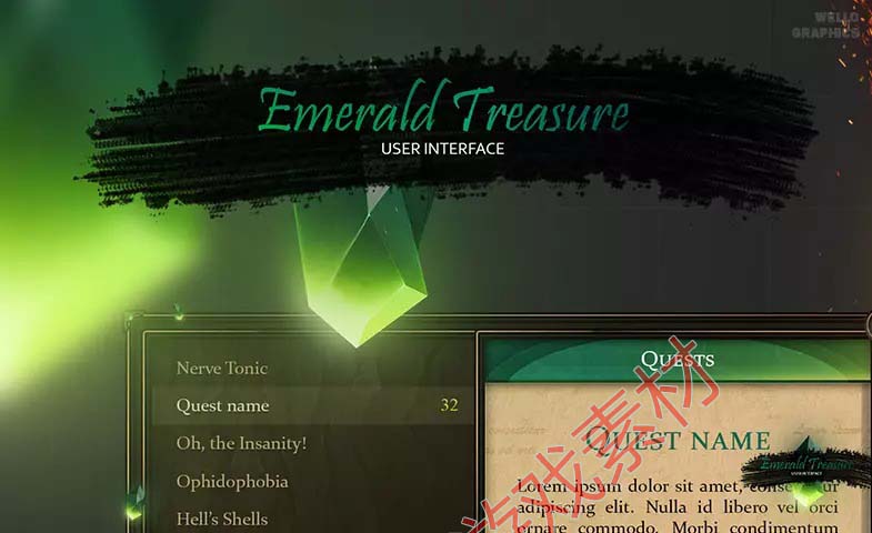 Unity GUI Emerald Treasure THE EMERALD INTERFACE 1.0 UI素材 - 图0