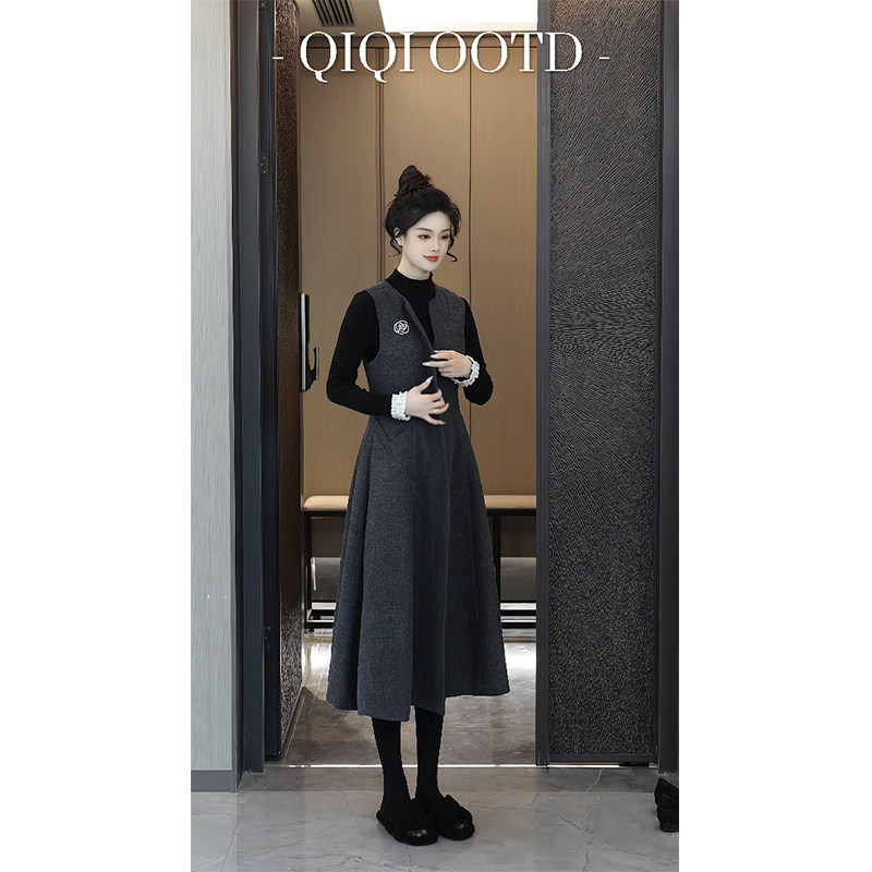 柒院家大码女装高级感毛呢背心连衣裙2025秋冬宽松遮肉减龄中长裙,淘宝优惠券,粉丝福利购,淘宝优惠卷