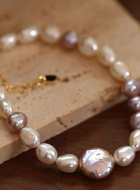 温柔系手链薰衣草紫色巴洛克珍珠手链 天然淡水珍珠 甜美少女风