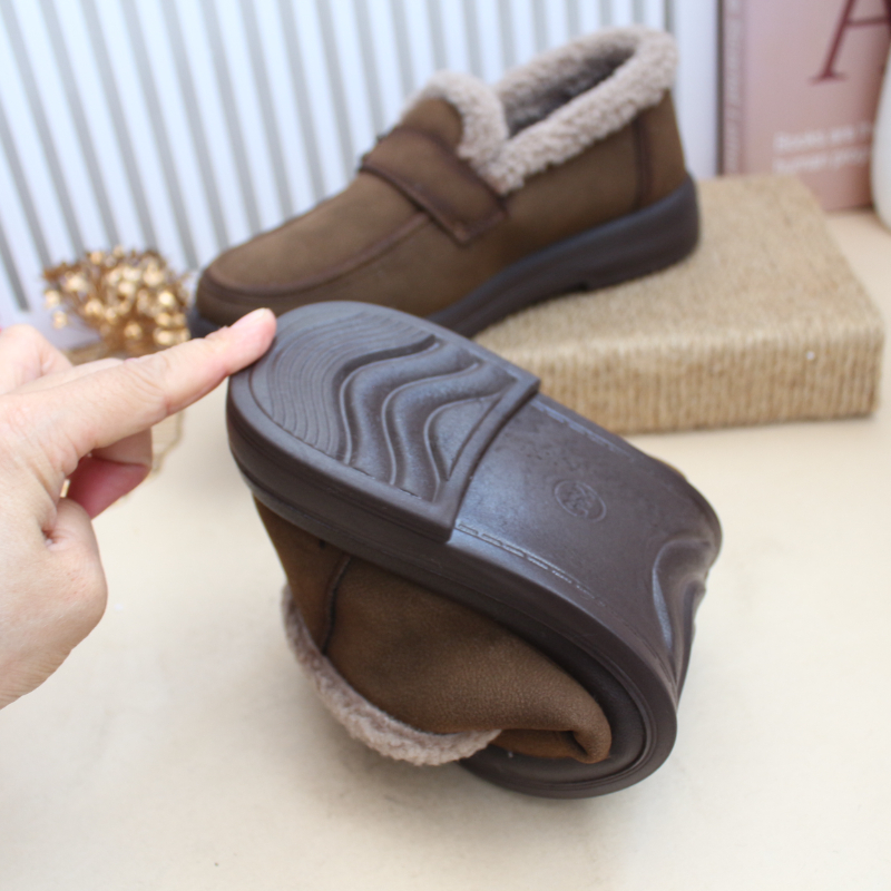 冬季加绒保暖女棉鞋老北京平跟薄绒套脚妈妈女休闲鞋轻软底工作鞋 - 图3