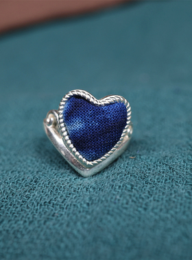 手工刺绣老绣蓝染可调节优雅戒指