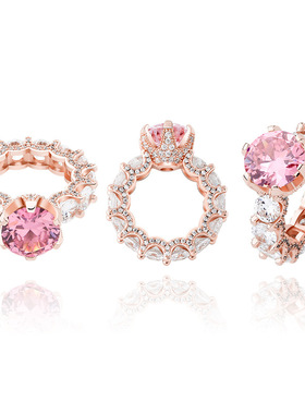 亚马逊欧美大锆石简约百搭女士戒指真金电镀嘻哈指环bling戒指