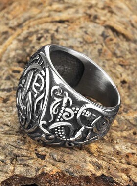 欧美饰品男士钛钢戒指复古不锈钢维京凯尔特结龙纹圈戒指
