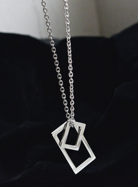 原宿暗黑系个性钛钢项链男女潮网红朋克不锈钢几何长方形方块吊坠