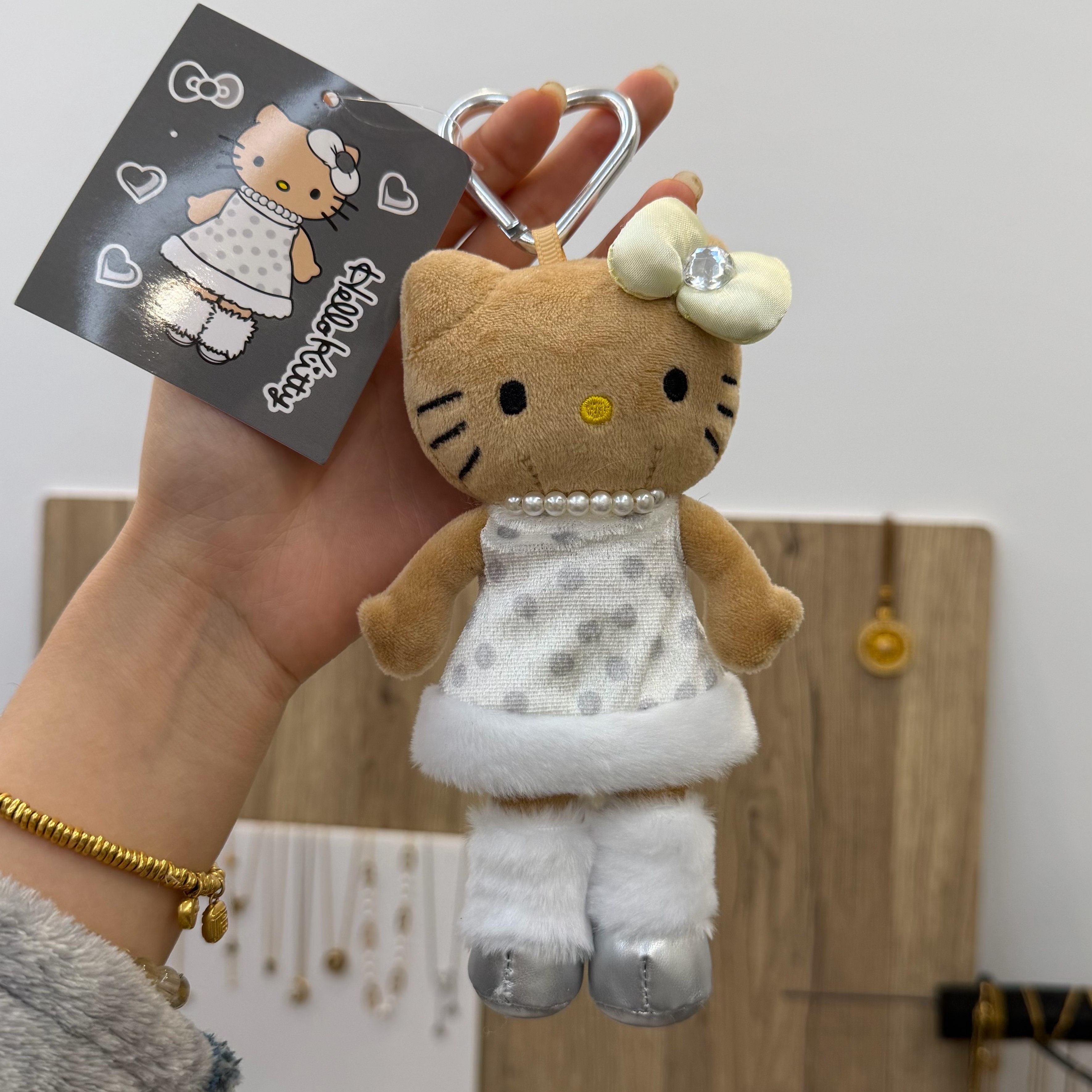 日本NIC长腿豹纹黑皮Kitty毛绒挂件可爱kt猫爱心扣书包挂饰钥匙扣,淘宝优惠券,粉丝福利购,淘宝优惠卷