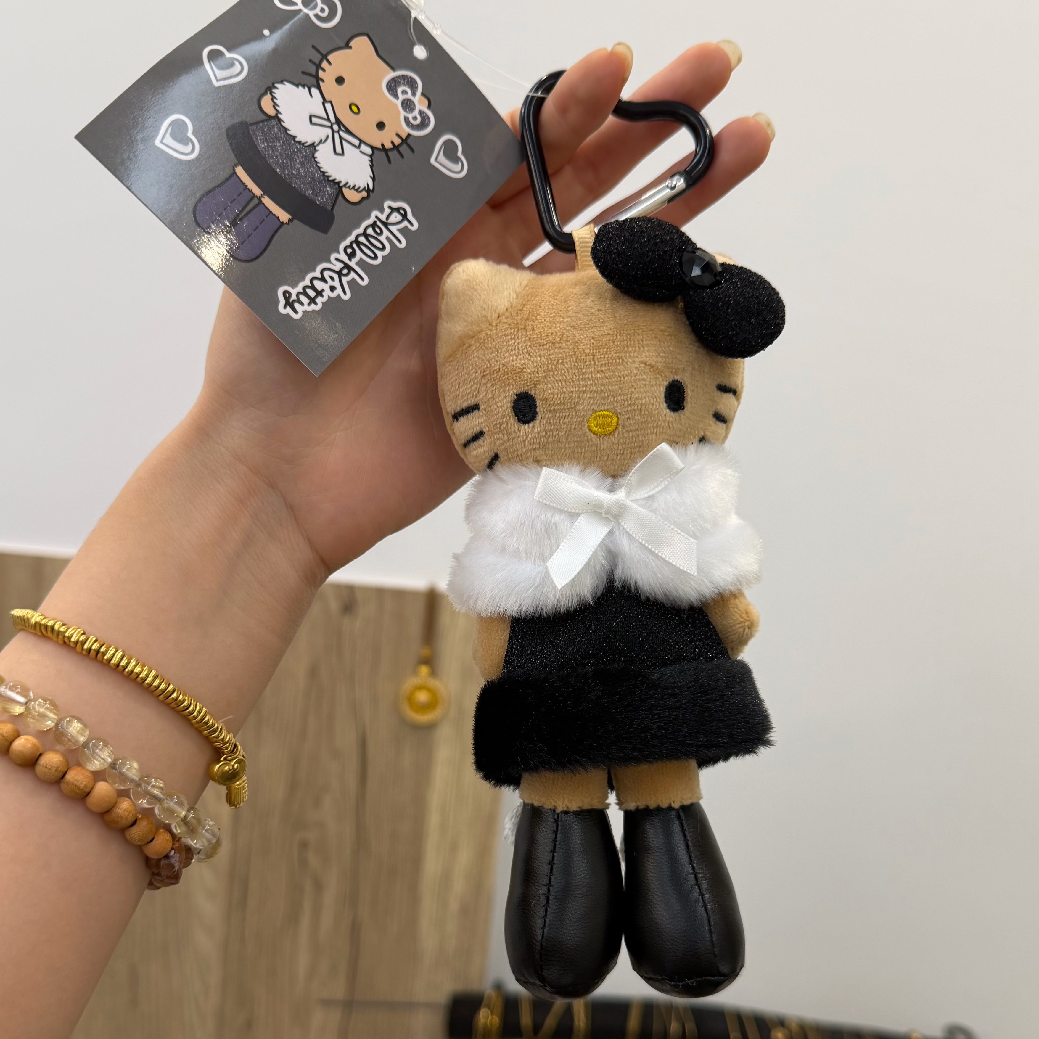 日本NIC长腿豹纹黑皮Kitty毛绒挂件可爱kt猫爱心扣书包挂饰钥匙扣,淘宝优惠券,粉丝福利购,淘宝优惠卷