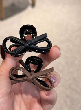 皮质蝴蝶结碎发抓夹女高级感半扎发鲨鱼夹子发夹发饰2025新款发卡