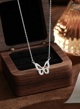 s999纯银足银蝴蝶项链女轻奢ins冷淡风毛衣链潮流配饰圣诞节礼物