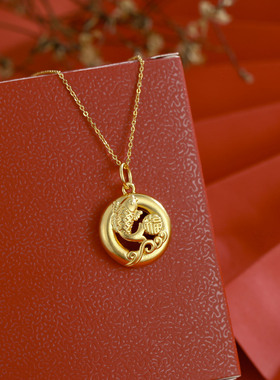 S999纯银足银锦鲤福字项链3D硬银吊坠荷花鲸鲤鱼女生吊坠短款银饰