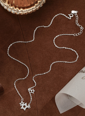 s999纯银足银小众设计感项链森系百搭五星吊坠网红时尚颈链饰品
