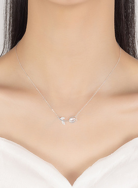 S999纯银郁金香项链女夏新款轻奢小众百搭气质精致足银锁骨链吊