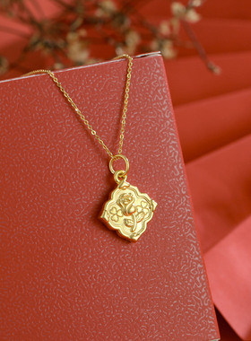 s999纯银足银玫瑰花项链3d硬银平安锁女气质百搭复古感锁骨链