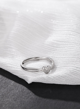 s999纯银爱心戒指纹理桃心精致小巧轻奢感可调节戒女简约足银
