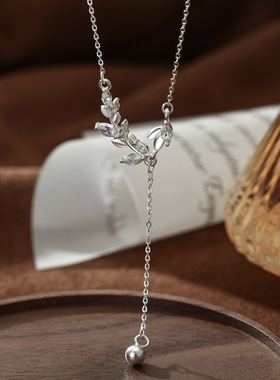 s999纯银轻奢项链百搭潮锁骨链女蝴蝶简约小众感毛衣链饰品