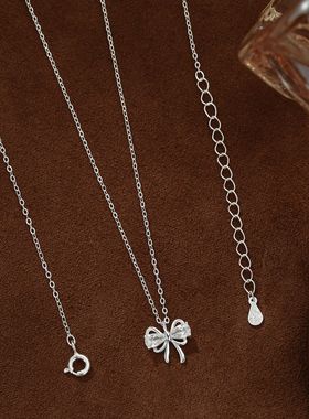 s999足银蝴蝶结项链女新款时尚甜美气质锁骨链简约ins项饰品