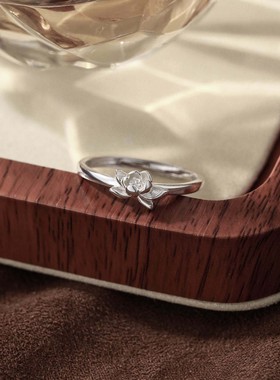 s999纯银足银国风戒指女森系莲花设计复古时尚气质活口食指