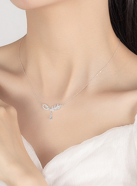 超源s999纯银蝴蝶结麦穗项链女甜美少女结百搭水滴锁骨链饰品