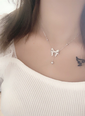 s999纯银项链小红书同款蝴蝶流苏吊坠项链女nis小清新轻奢颈饰品