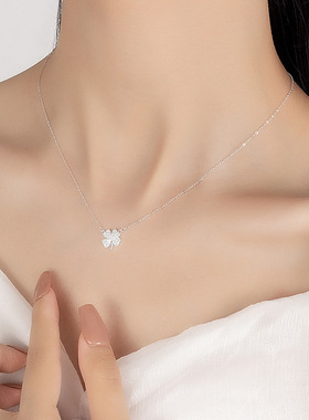 超源S999纯银足银四叶草锁骨项链新款女轻奢小众高级设计感颈链