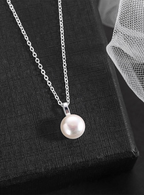 s999纯银天然淡水珍珠项链女简约轻奢感小众百搭足银锁骨链