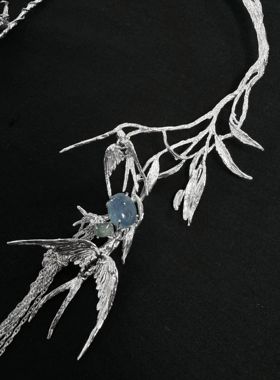 東黑三白/ 柳燕依依 s930纯银原创设计感中式步摇女项圈chorker