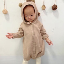 ins wind cute little bear baby conjoined clothes fall new bag farting Korean version baby khae knit one-piece clothes