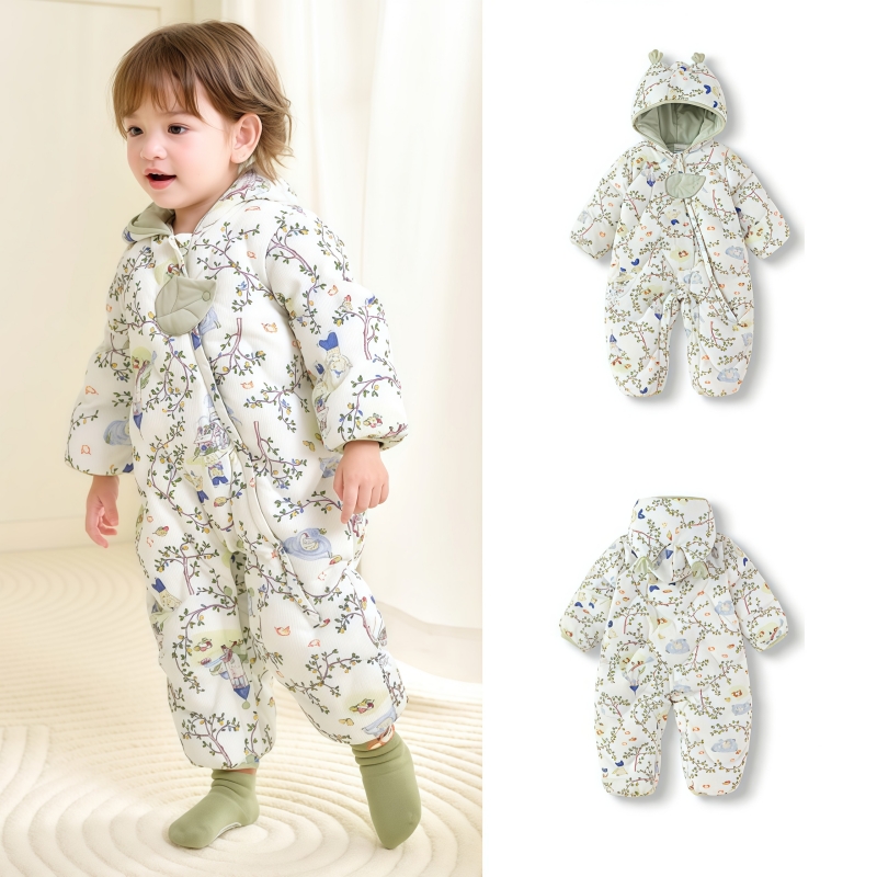 品牌婴儿羽绒连体衣宝宝衣服冬装2025新款男童女童碎花洋气羽绒服 - 图1