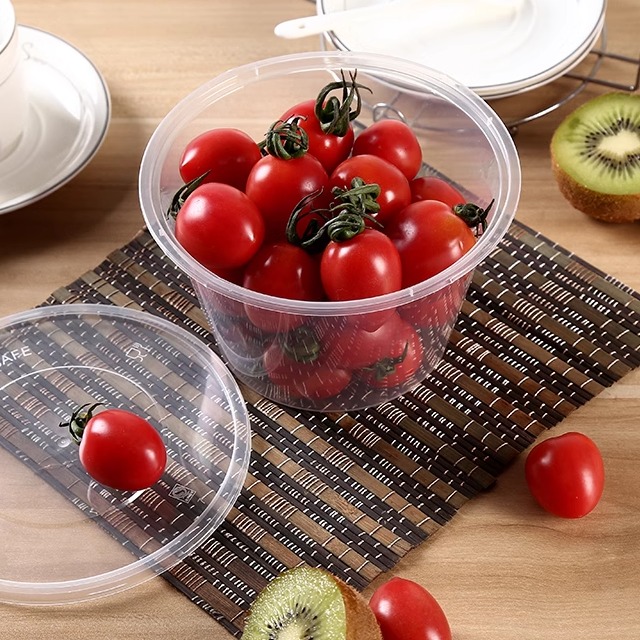 圆形1000ml一次性餐盒透明塑料盒打包盒快餐酱料外卖汤碗带盖