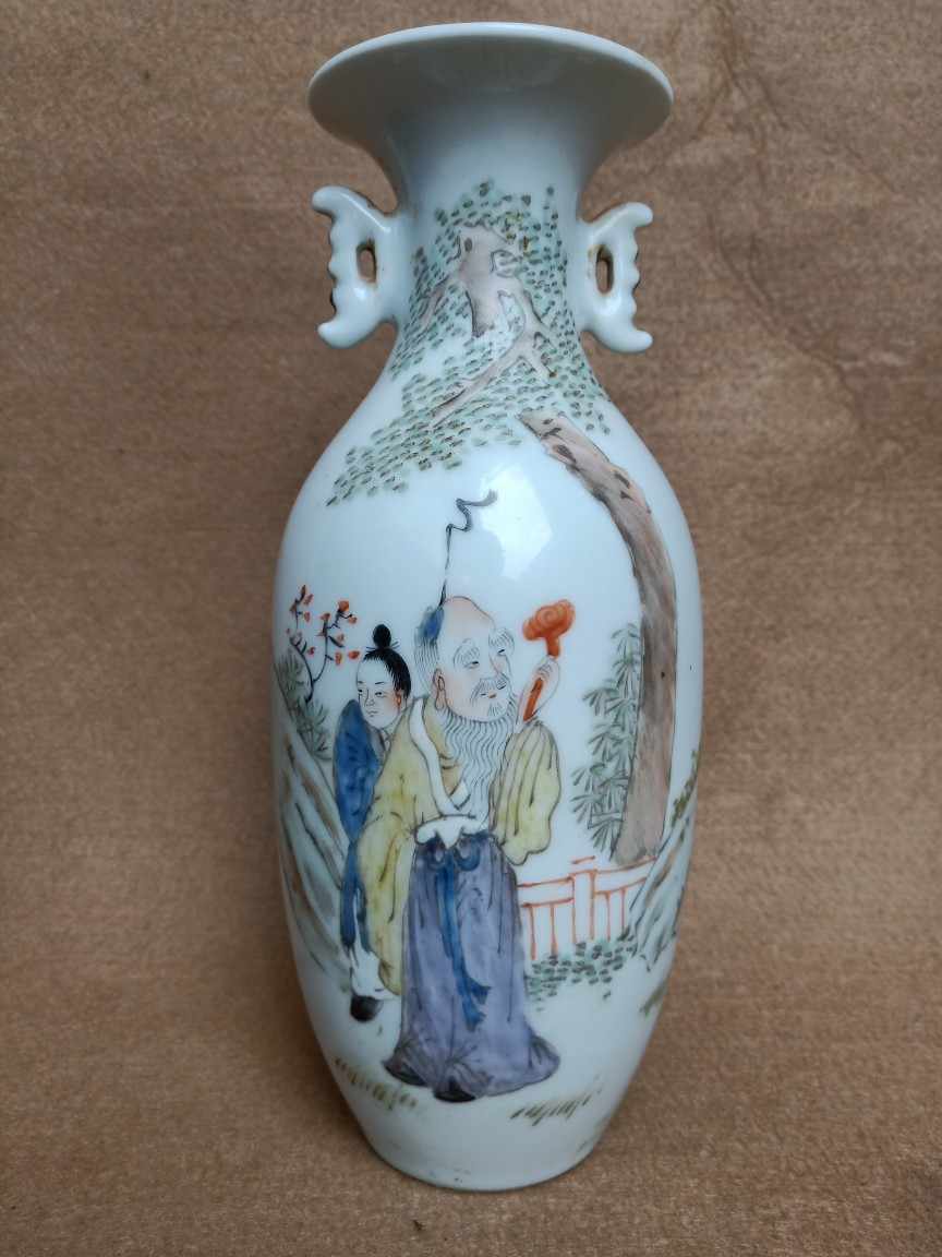 クーポン利用&送料無料 花瓶 同治年製 粉彩 古美術 唐物 唐詩 清代