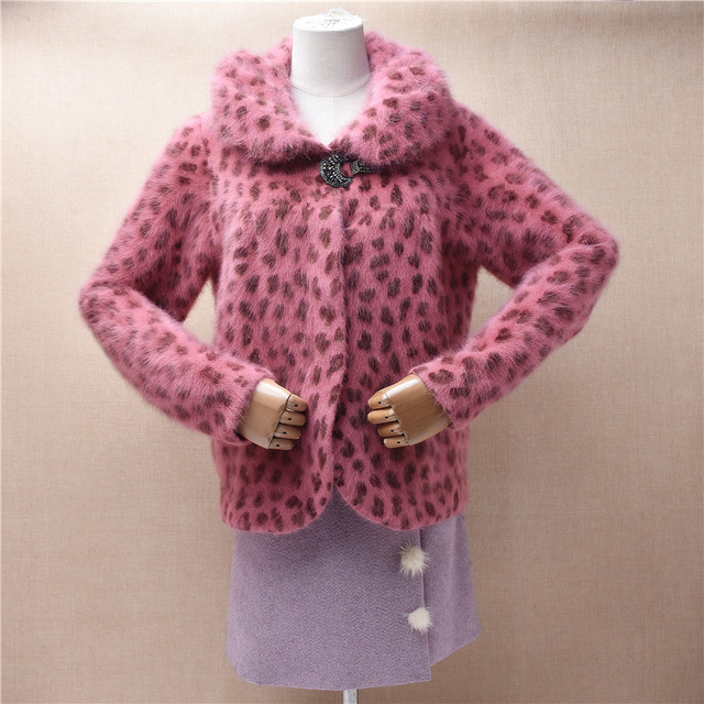 Aike autumn and winter ins long-haired mink velvet coral red leopard print doll collar Korean style loose thickened coat for women 525