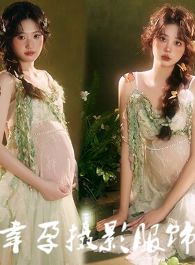 影楼新款情侣孕妇照服装复古新中式文艺风孕妈咪大肚照写真连衣裙