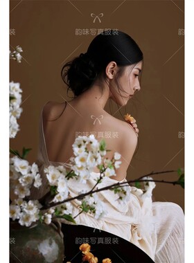 影楼拍照服装新款复古白色连衣裙纱裙礼服艺术照新中式国风摄影服