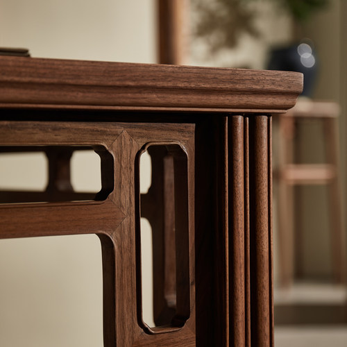 觅见东方新中式明式黑胡桃实木茶室书房禅意家具茶桌书桌茶台桌椅 - 图1