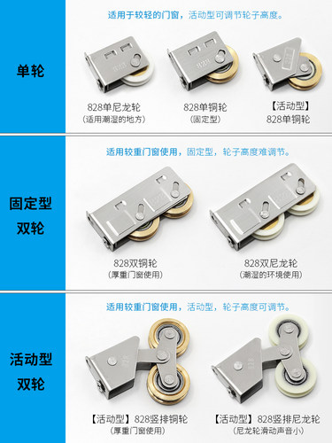 铝合金门窗滑轮828不锈钢尼龙轮老式推拉窗轨道滚轮玻璃移门轮子 - 图1