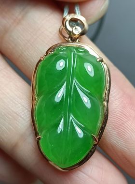 推荐新款和田玉绿金枝玉叶吊坠18k强保色色泽鲜艳种老流光四溢