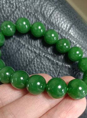 十三年老店推荐和田碧玉俄料辣绿手串色泽浓郁细腻油润过灯无瑕