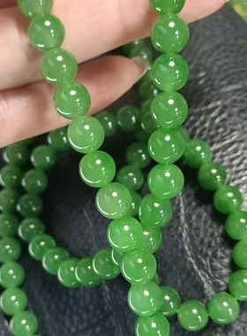 强烈推荐高品质俄罗斯碧玉七号矿苹果绿佛珠项链圆润饱满色泽鲜艳