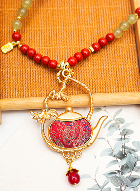 合金绸缎宋锦真丝【水壶】手工项链国风彩色简约串珠文艺毛衣链