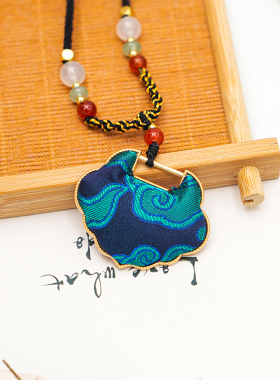 宋锦真丝同心锁项链国风彩色简约红色古风纯手工