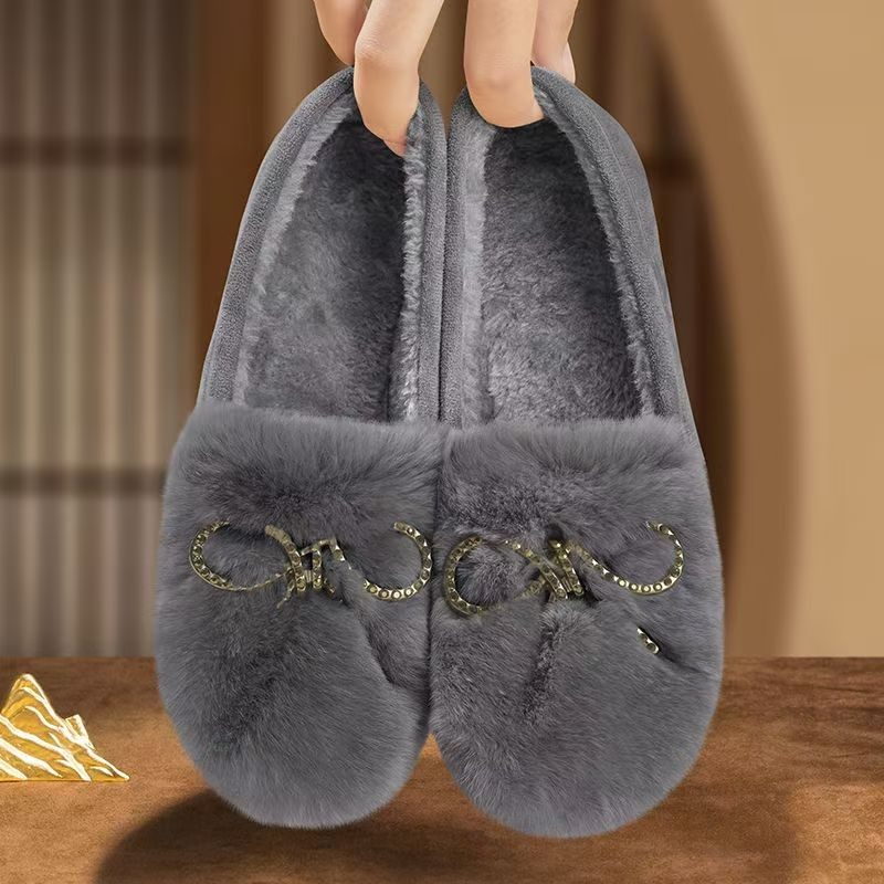 毛毛鞋女冬季加绒保暖懒人一脚蹬平底棉鞋金属装饰,淘宝优惠券,粉丝福利购,淘宝优惠卷