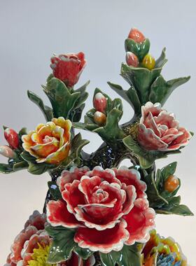 花开富贵牡丹花石湾公仔陶瓷工艺品家居装饰品客厅玄关摆件