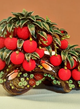 石湾陶瓷名利双收彩蝉荔枝手工艺品家居装饰品开业婚嫁乔迁送礼