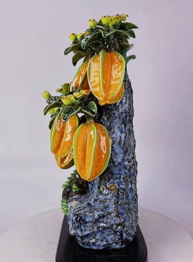 扬眉天下杨桃八方来财石湾公仔陶瓷家居装饰品摆件开业乔迁送礼