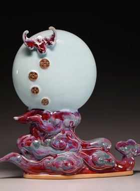 国潮钧瓷创意风水摆件《福泽祥瑞》新中式家居客厅玄关装饰品礼品