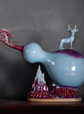 钧瓷窑变葫芦摆件《福禄寿》家居装饰玄关客厅办公室乔迁送礼高档