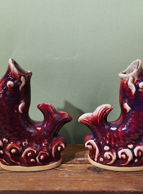 钧瓷鲤鱼摆件手工陶瓷锦鲤年年有鱼客厅办公室桌面装饰品乔迁礼品