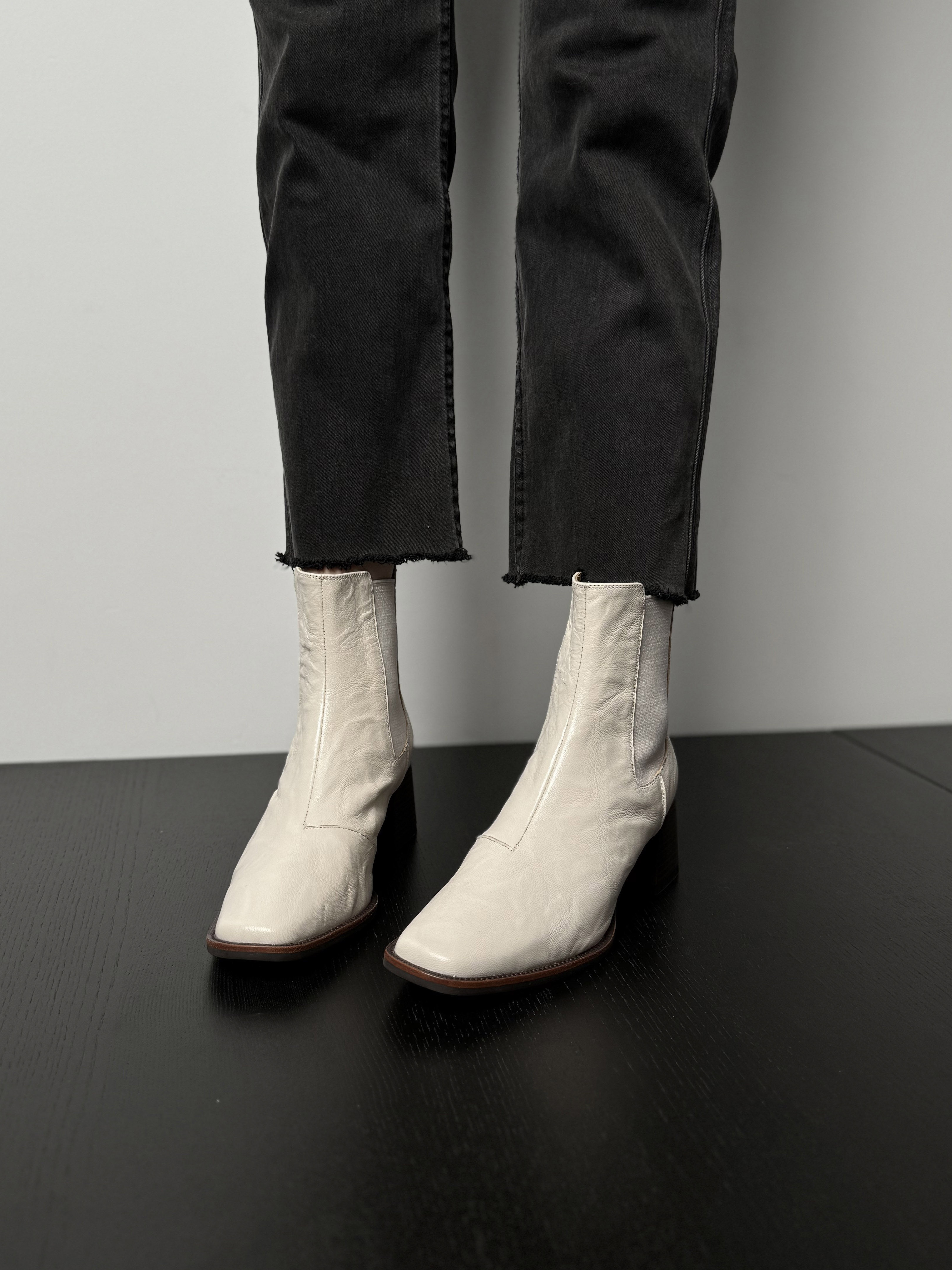 Fermina 【拉链版】黑色粗跟短靴女方头切尔西靴全皮2023秋冬高跟 - 图1